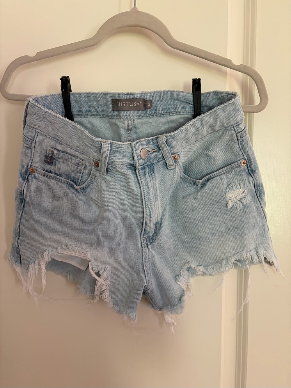 Just USA Faded Light-Blue Distressed Denim Cutoff Shorts